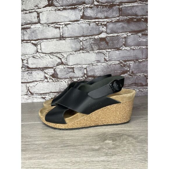Papillio Birkenstock Samira Black Leather Cork Wedge Sandals Women Sz 38EU/7M US - Picture 4 of 16